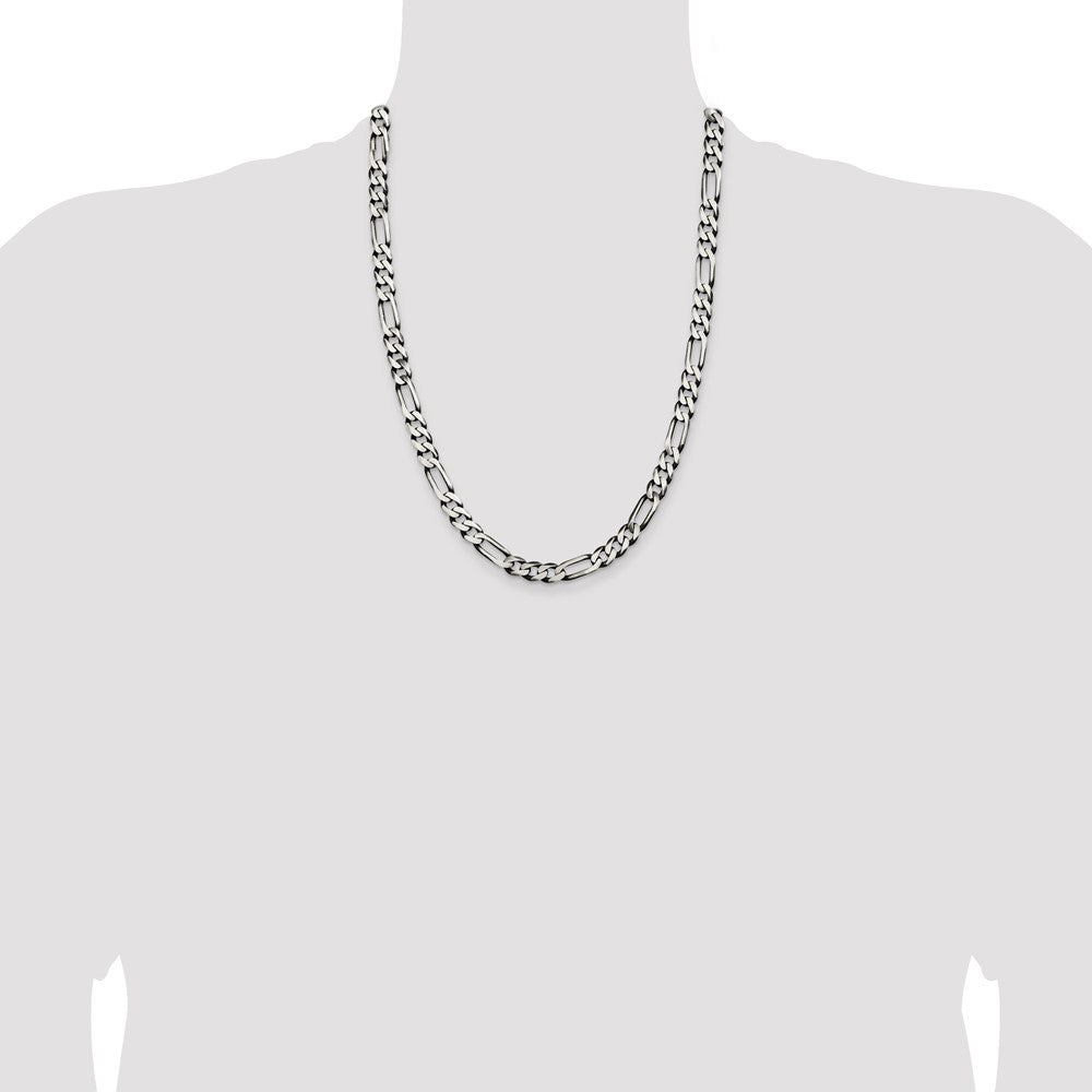 Sterling Silver Antiqued 7.5mm Figaro Chain
