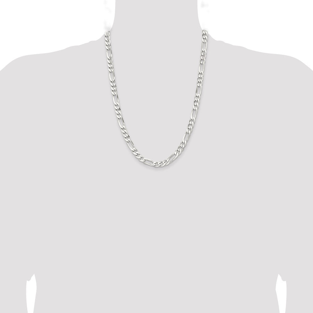 Sterling Silver Rhodium-plated 7.5mm Figaro Chain