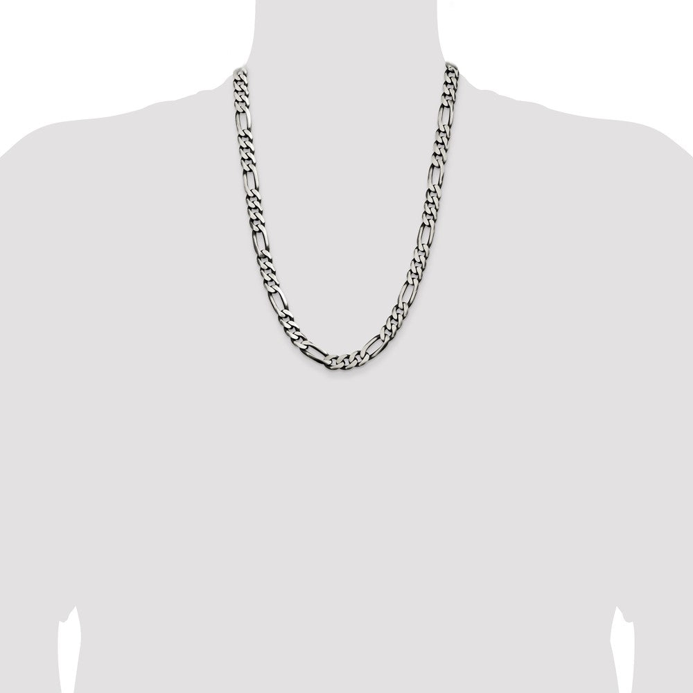 Sterling Silver Antiqued 9mm Figaro Chain