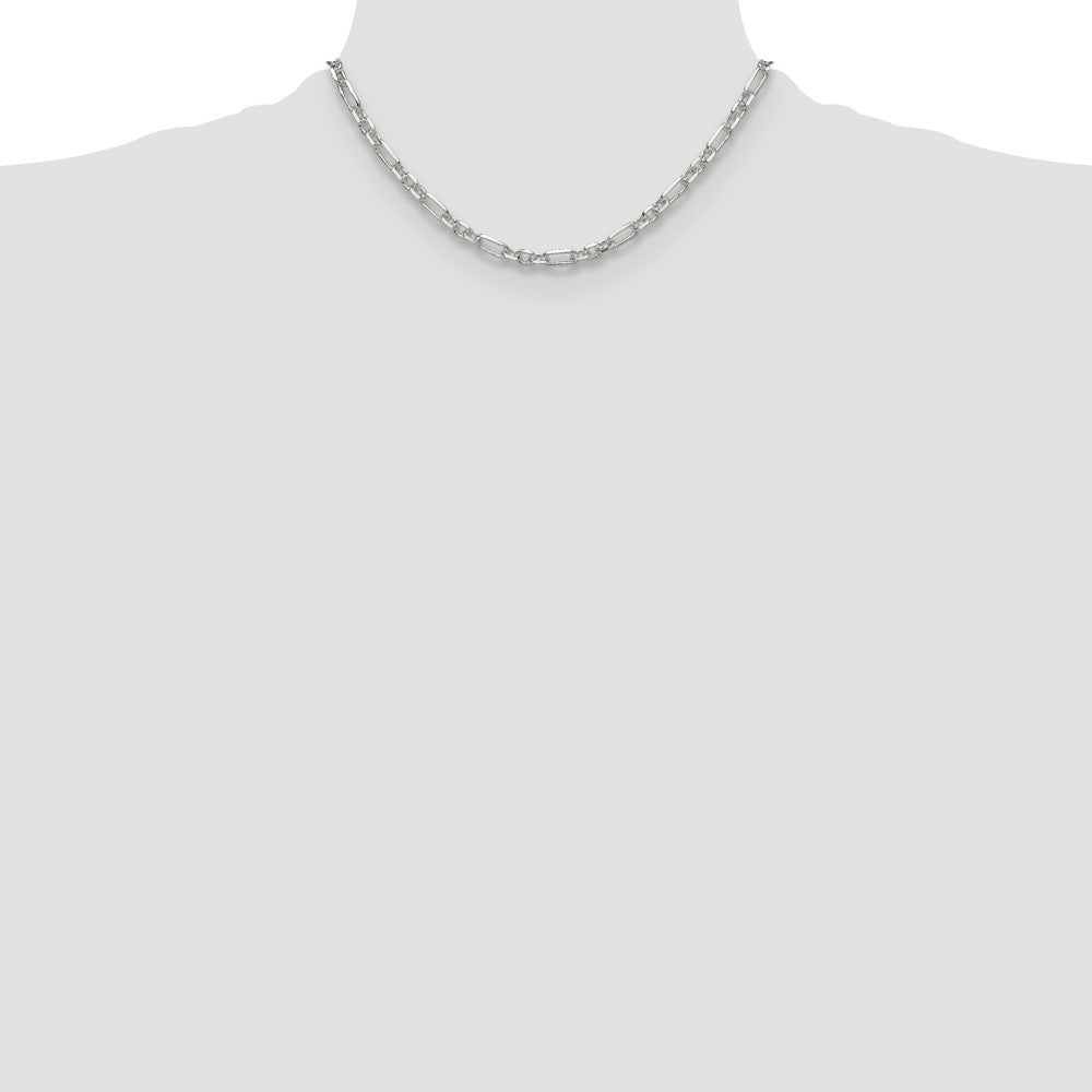 Sterling Silver D/C 4.5mm 3 Short Plus 1 Long Cable Link Chain