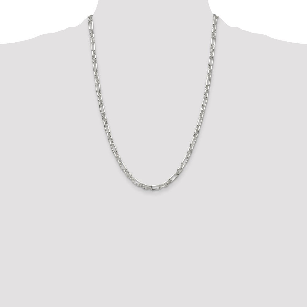 Sterling Silver D/C 6mm 3 Short Plus 1 Long Cable Link Chain