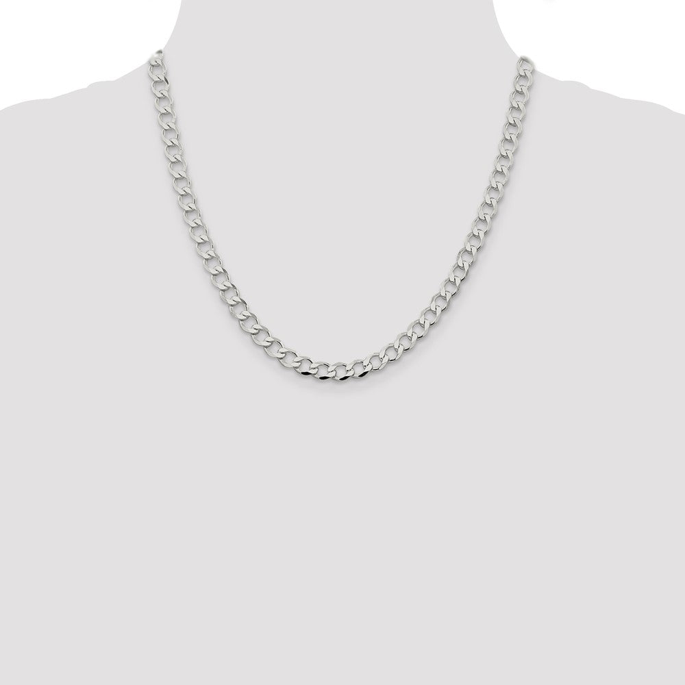 Sterling Silver 6.4mm Semi-solid Flat Curb Chain