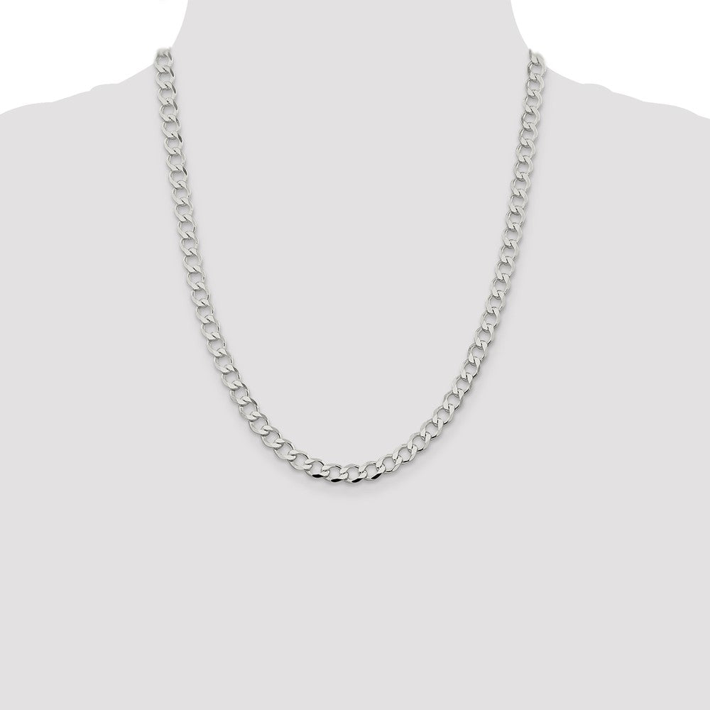 Sterling Silver 6.4mm Semi-solid Flat Curb Chain