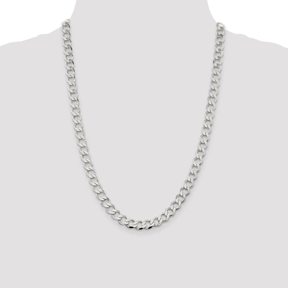 Sterling Silver 8.1mm Semi-solid Flat Curb Chain