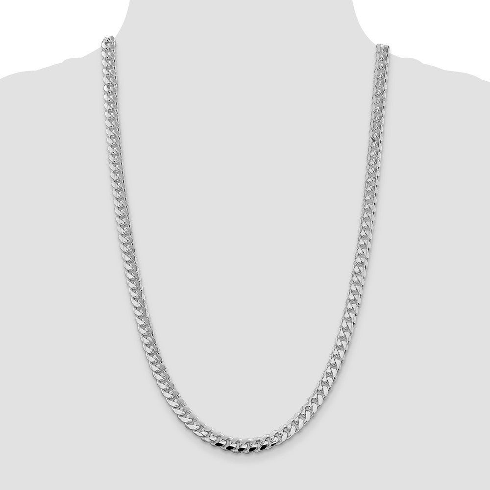Sterling Silver Rhodium-plated 7.35mm Domed w/ Side D/C Curb Chain