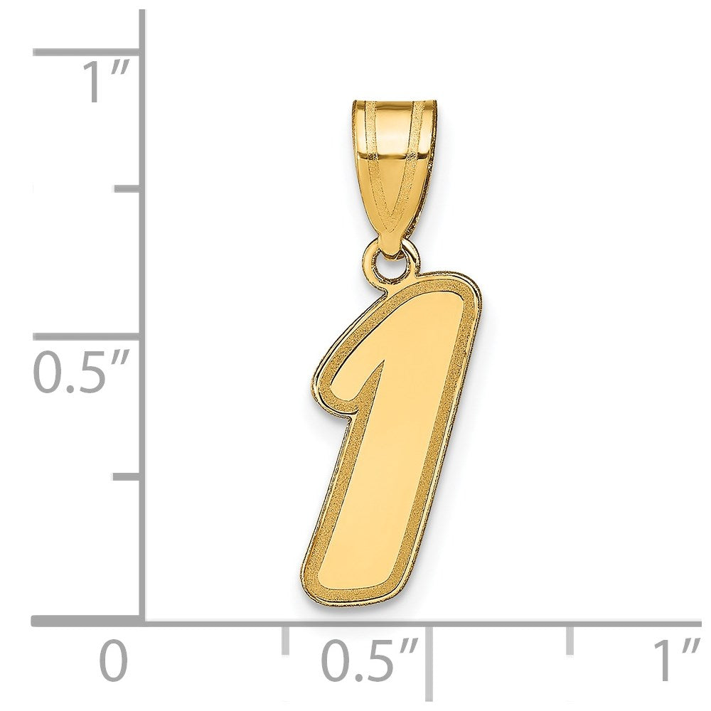 14k Brushed Border Script Number 1 Pendant