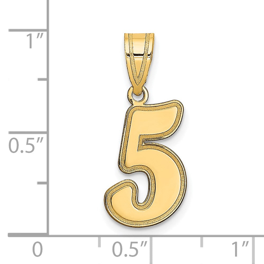14k Brushed Border Script Number 5 Pendant
