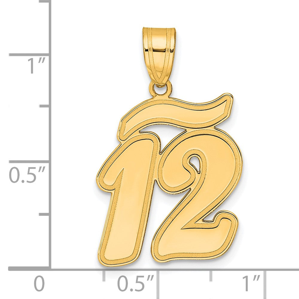 14k Brushed Border Script Number 12 Pendant