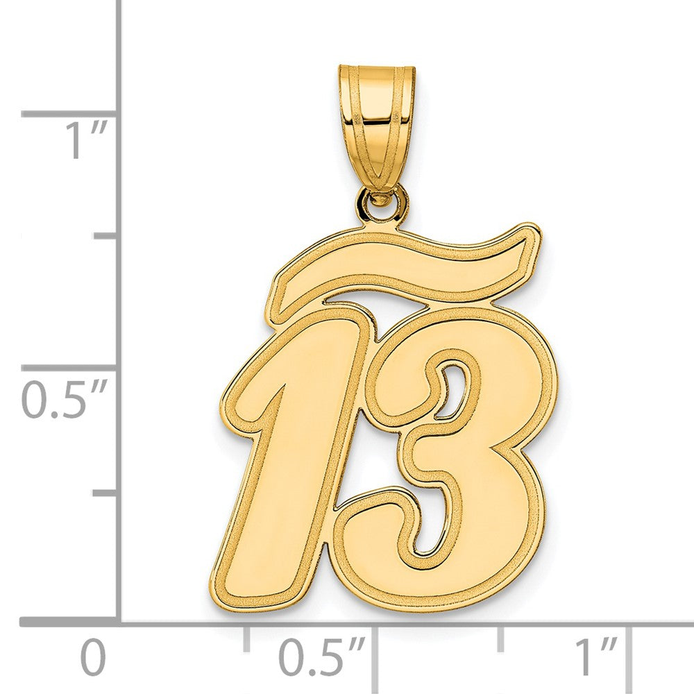 14k Brushed Border Script Number 13 Pendant