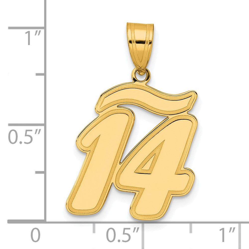 14k Brushed Border Script Number 14 Pendant