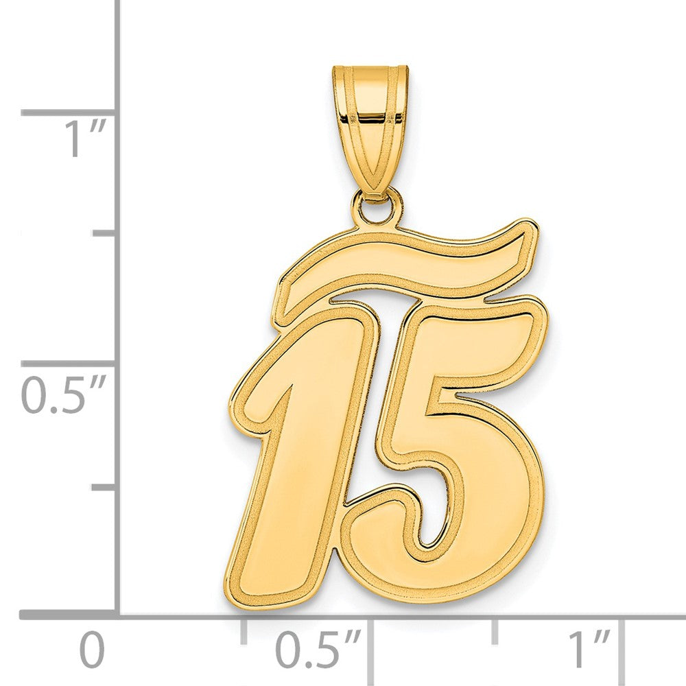 14k Brushed Border Script Number 15 Pendant