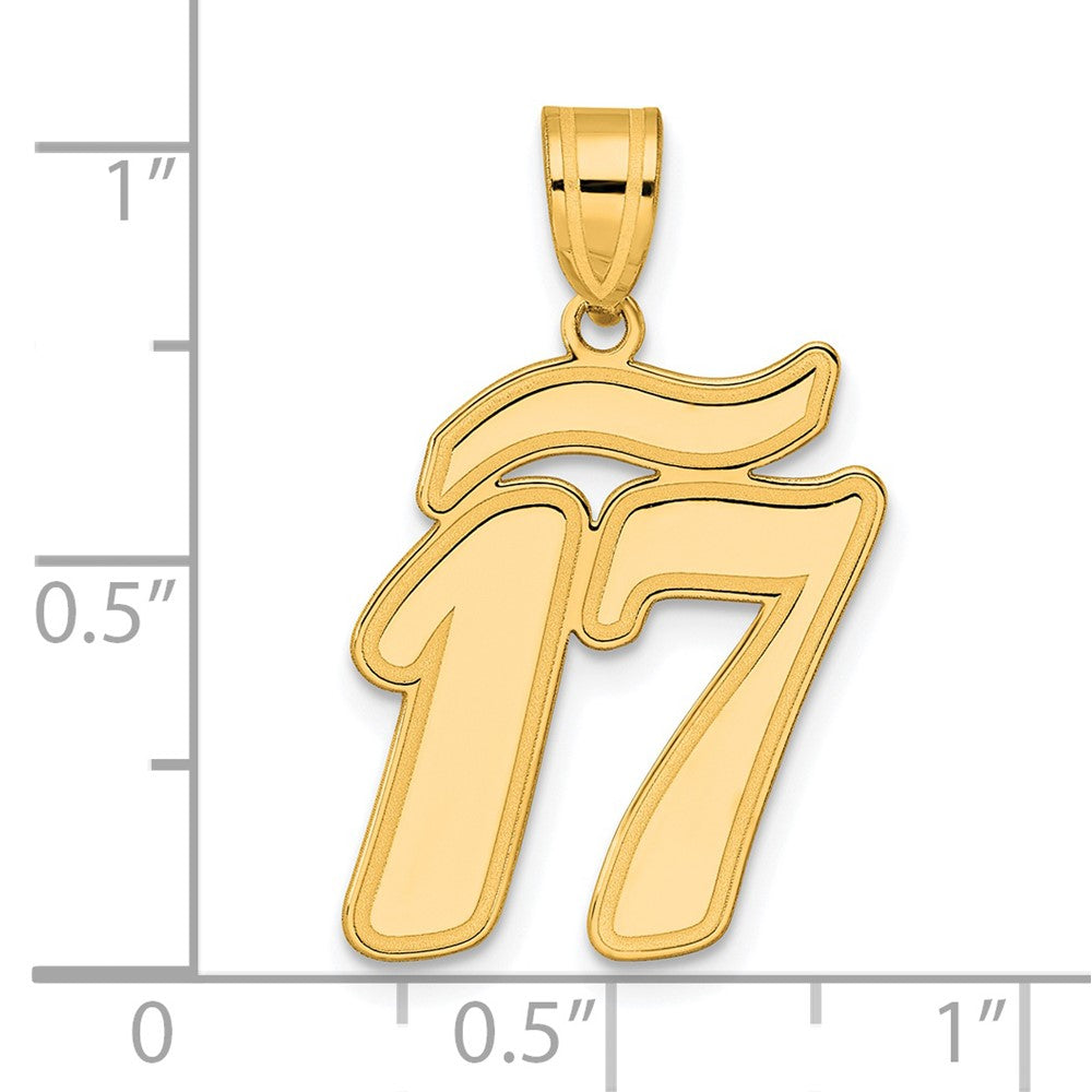 14k Brushed Border Script Number 17 Pendant
