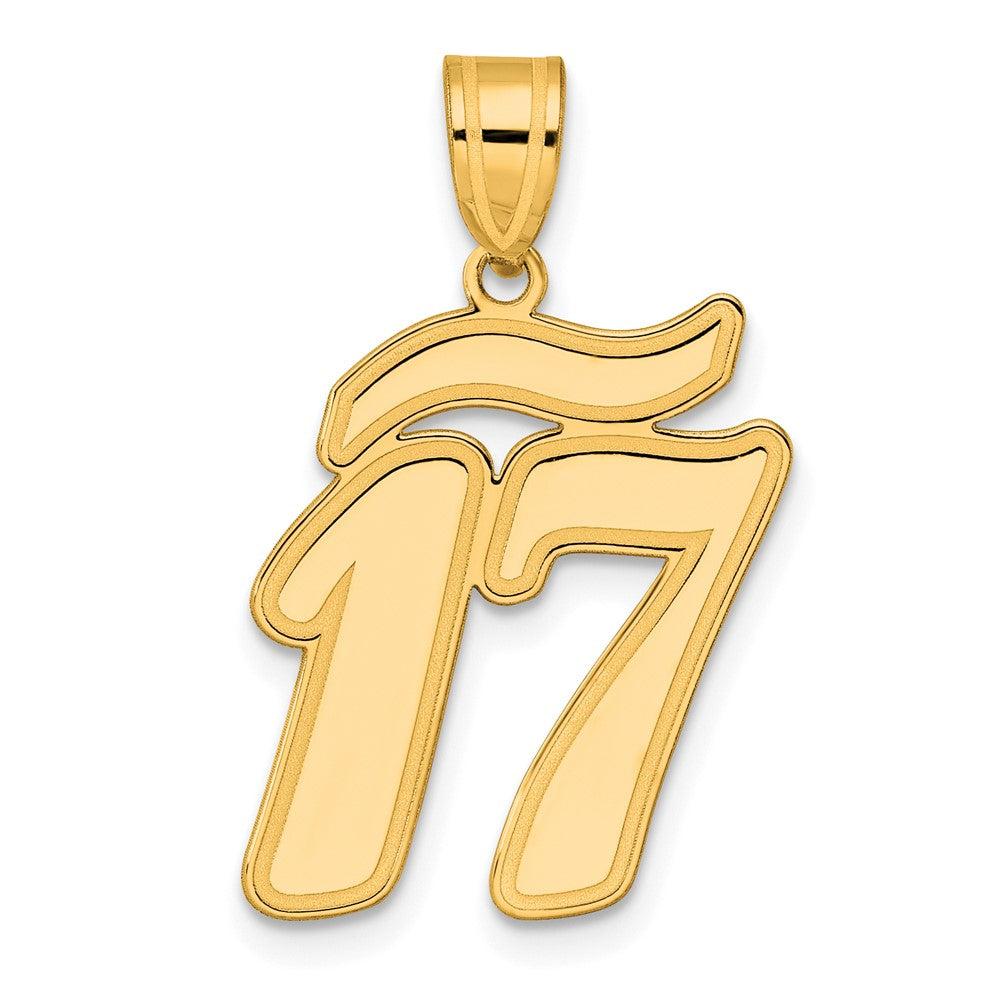 14k Brushed Border Script Number 17 Pendant