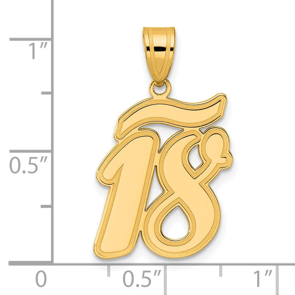 14k Brushed Border Script Number 18 Pendant