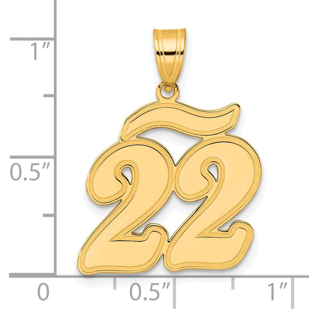 14k Brushed Border Script Number 22 Pendant