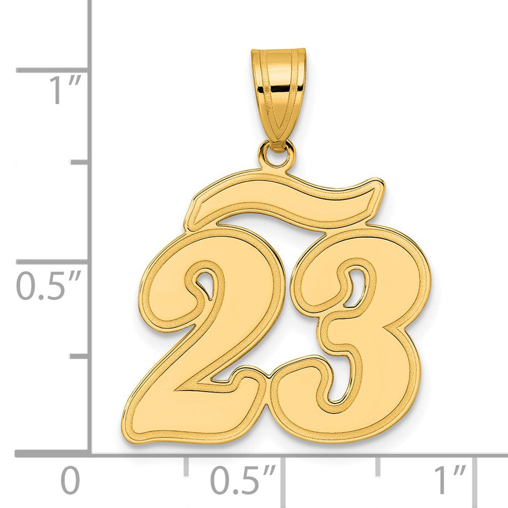 14k Brushed Border Script Number 23 Pendant