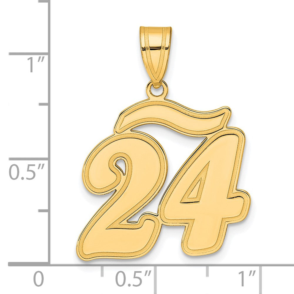14k Brushed Border Script Number 24 Pendant