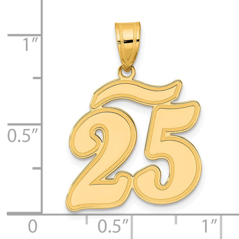 14k Brushed Border Script Number 25 Pendant