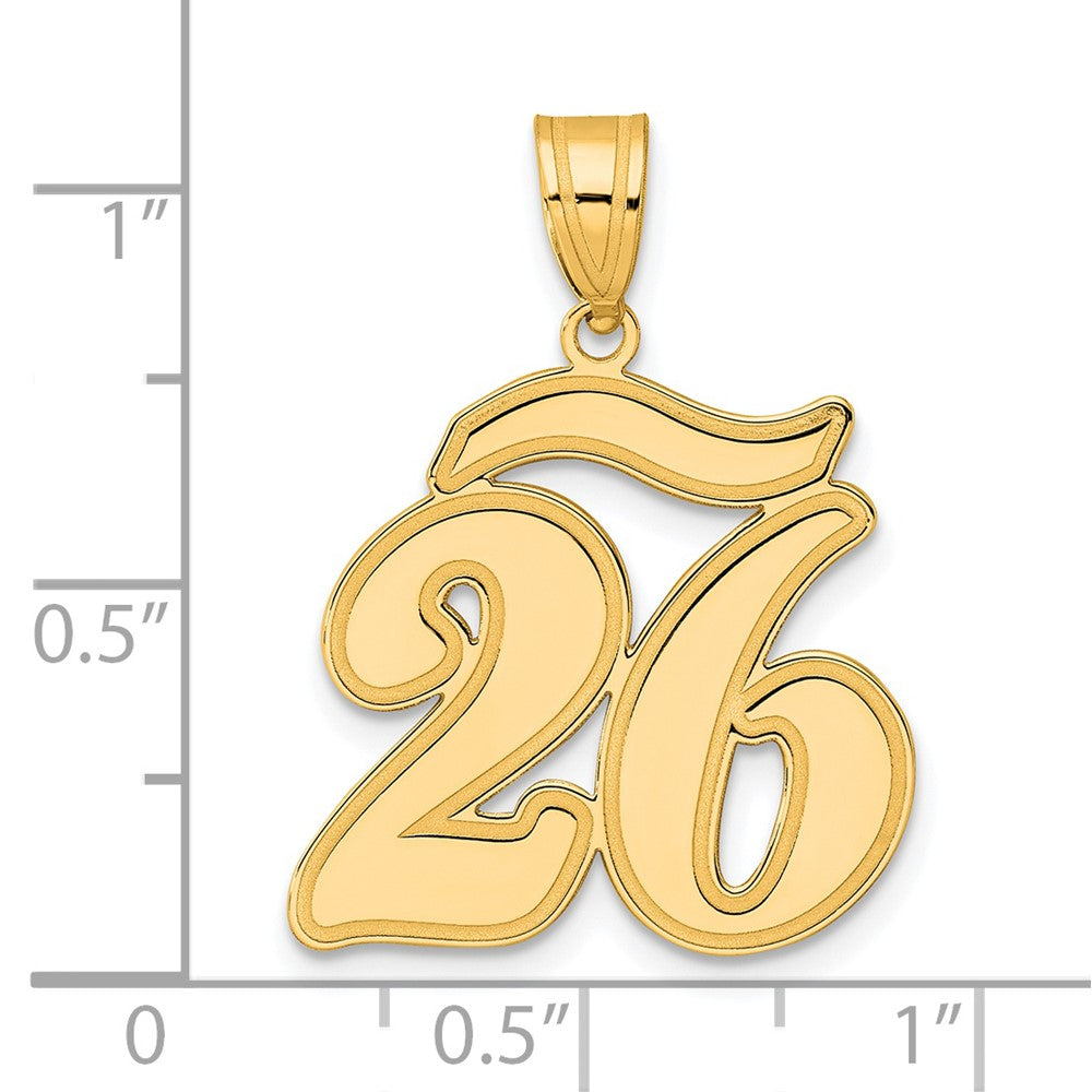14k Brushed Border Script Number 26 Pendant