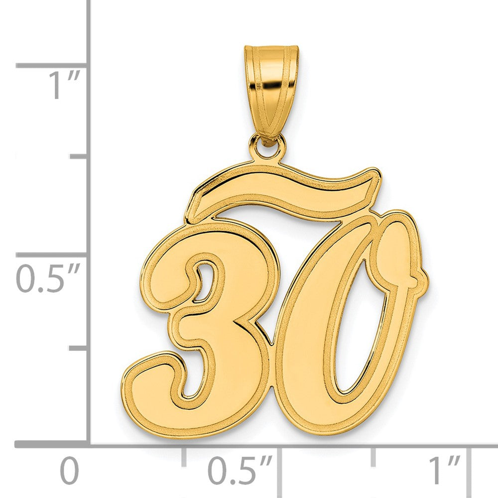 14k Brushed Border Script Number 30 Pendant