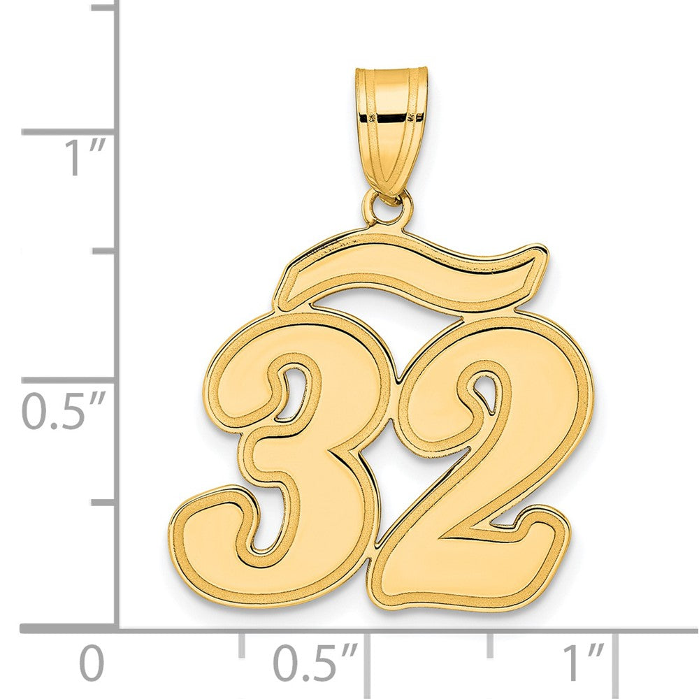 14k Brushed Border Script Number 32 Pendant