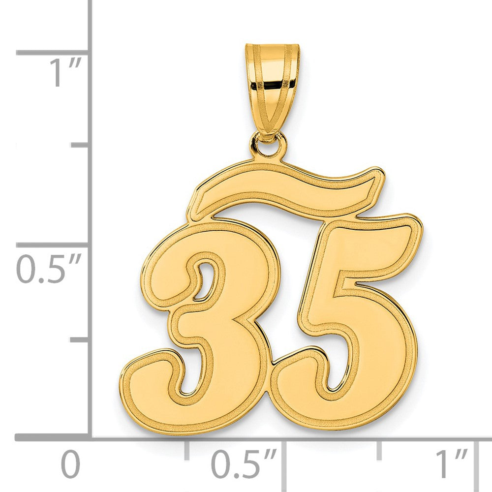 14k Brushed Border Script Number 35 Pendant