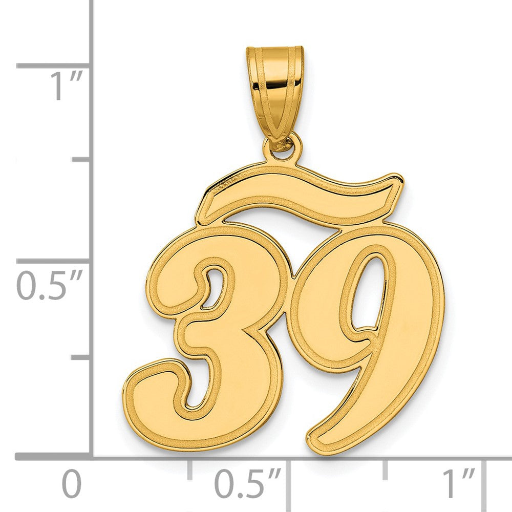 14k Brushed Border Script Number 39 Pendant