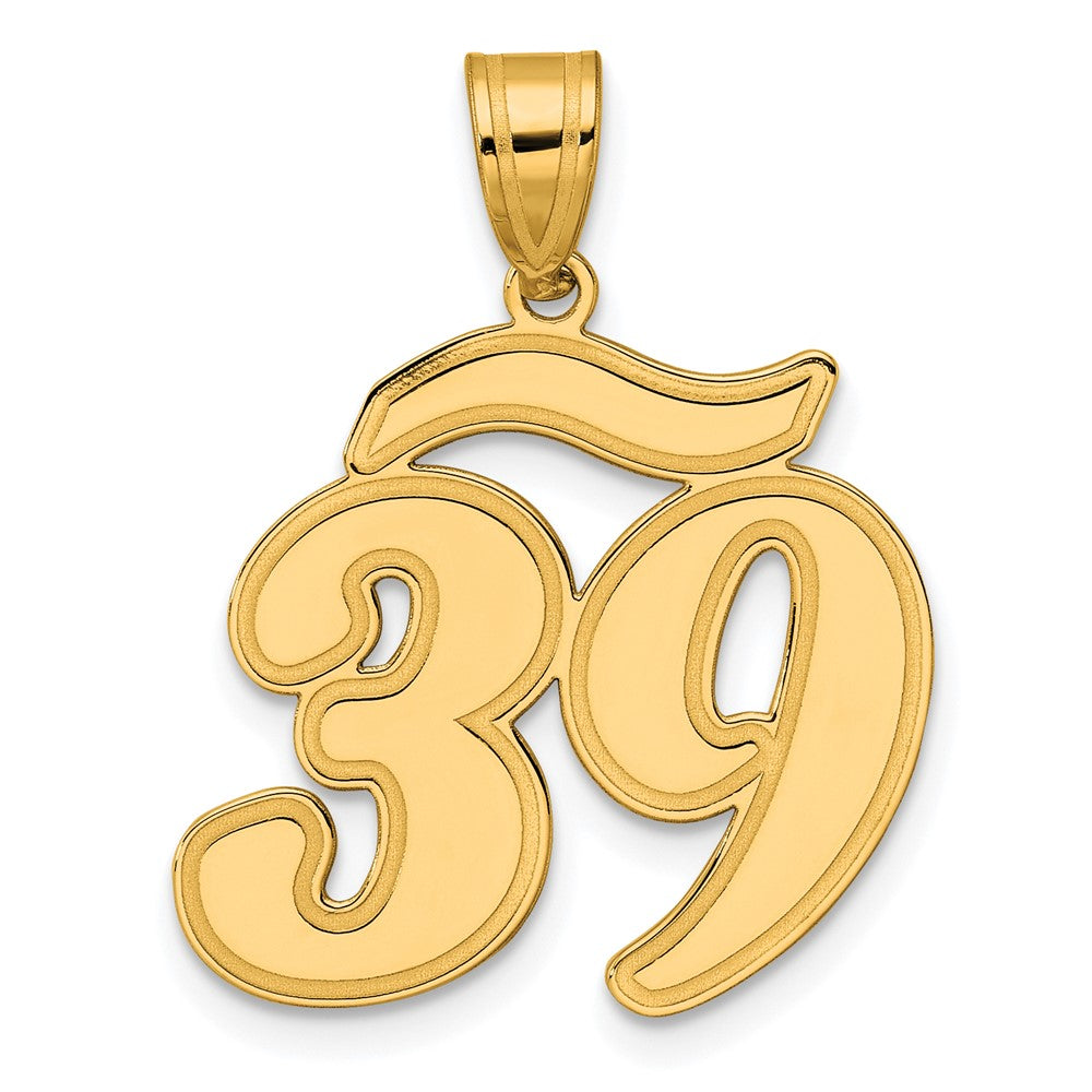 14k Brushed Border Script Number 39 Pendant