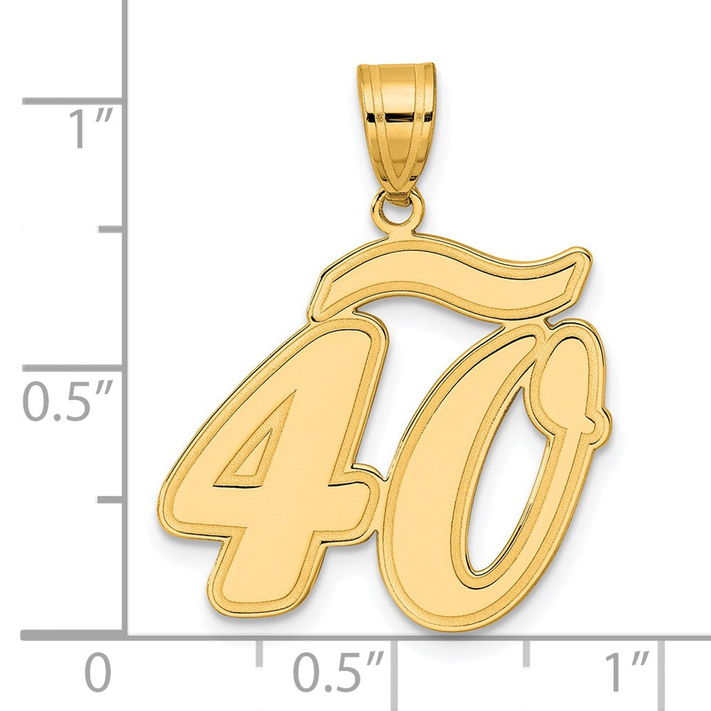 14k Brushed Border Script Number 40 Pendant