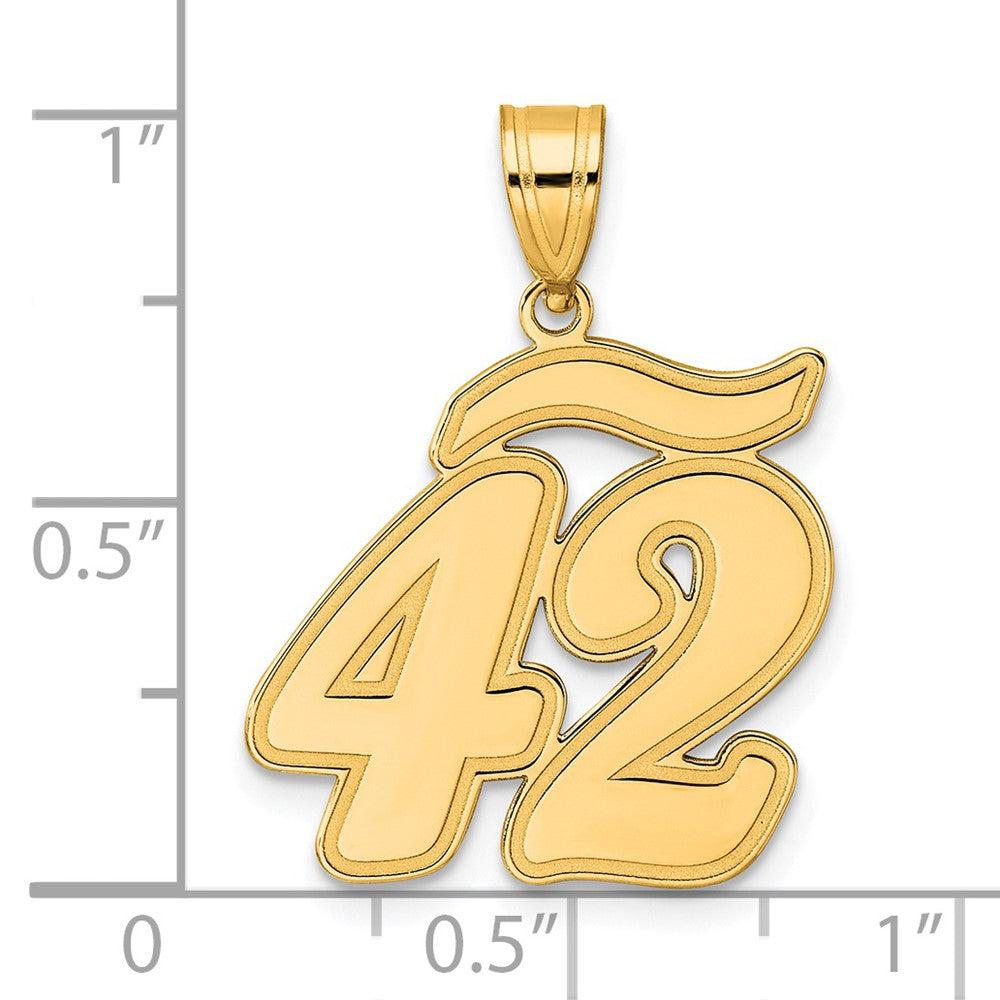 14k Brushed Border Script Number 42 Pendant