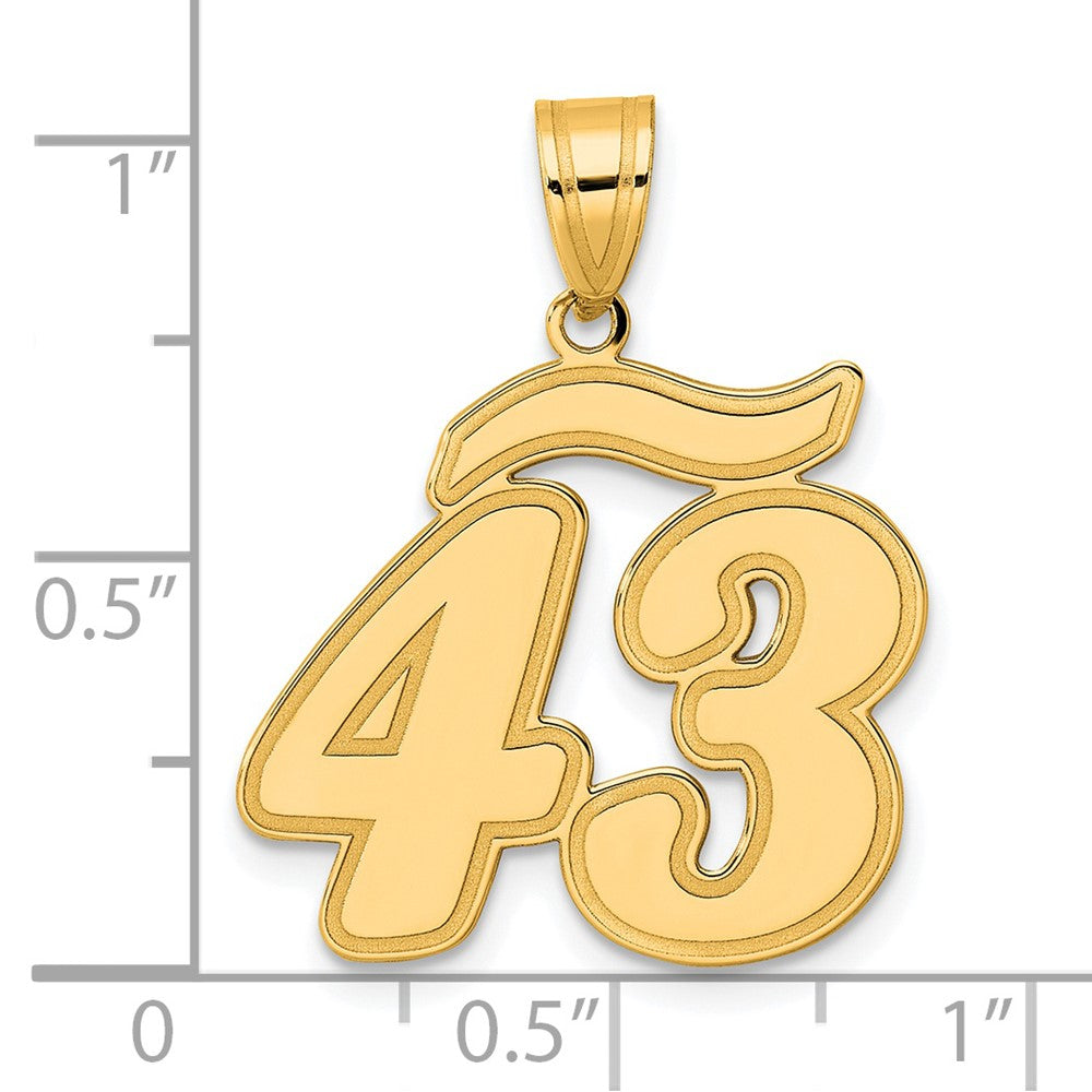 14k Brushed Border Script Number 43 Pendant