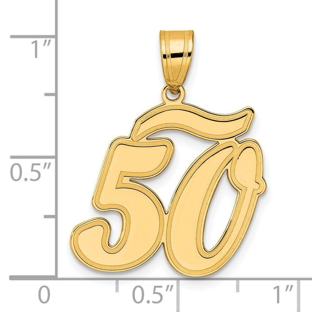 14k Brushed Border Script Number 50 Pendant