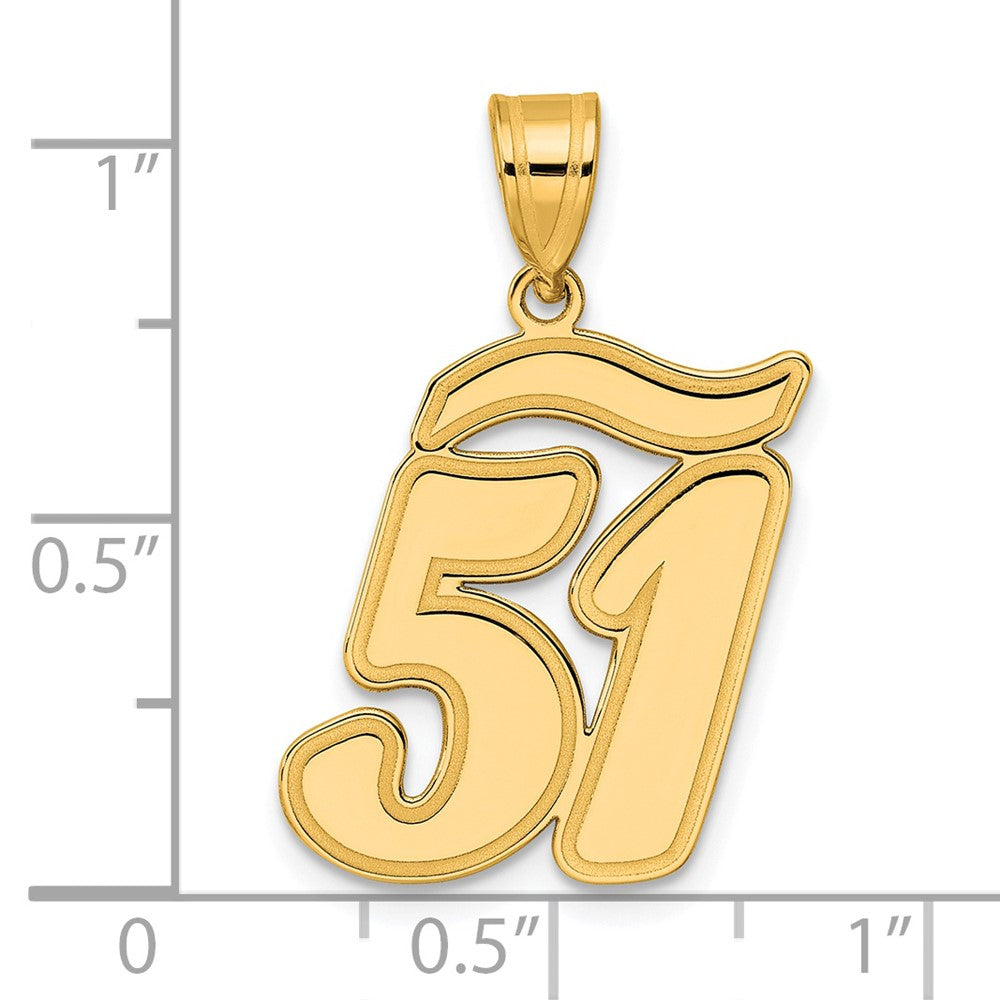 14k Brushed Border Script Number 51 Pendant
