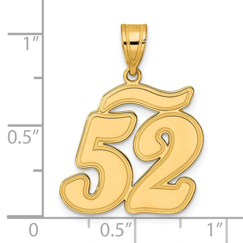 14k Brushed Border Script Number 52 Pendant