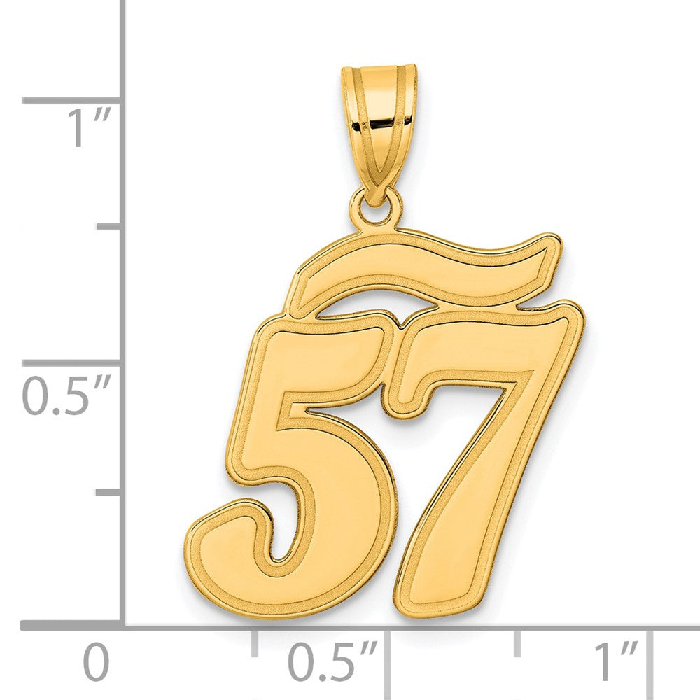 14k Brushed Border Script Number 57 Pendant