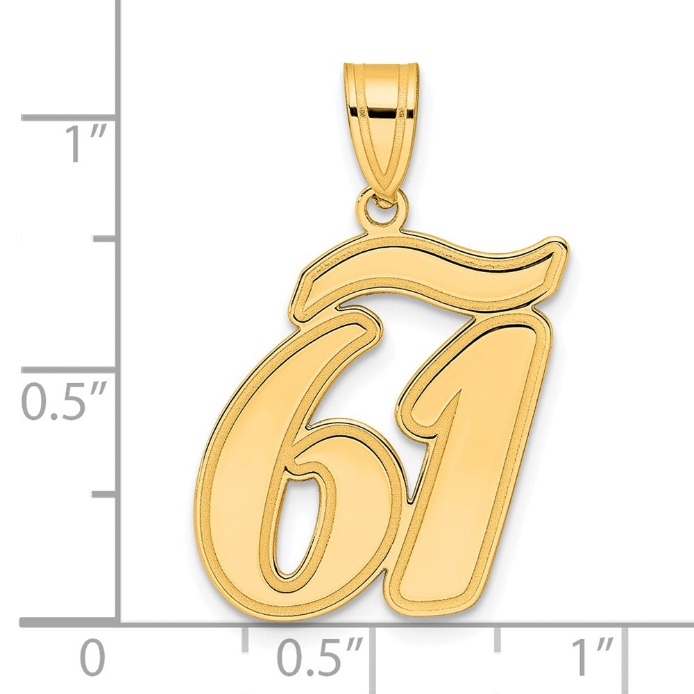 14k Brushed Border Script Number 61 Pendant