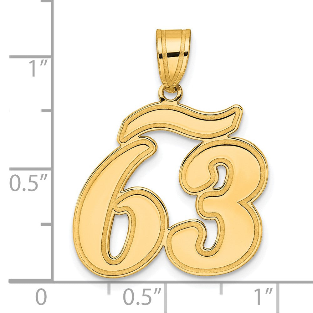 14k Brushed Border Script Number 63 Pendant