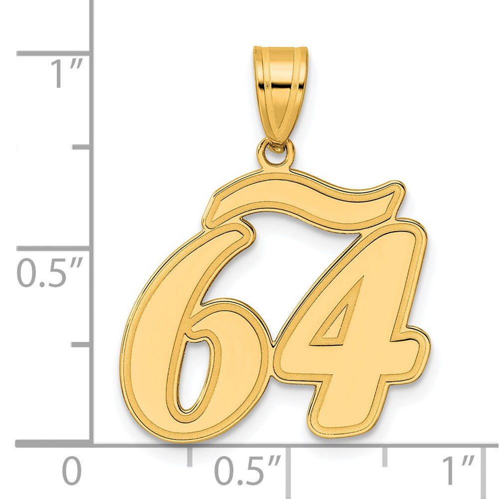 14k Brushed Border Script Number 64 Pendant