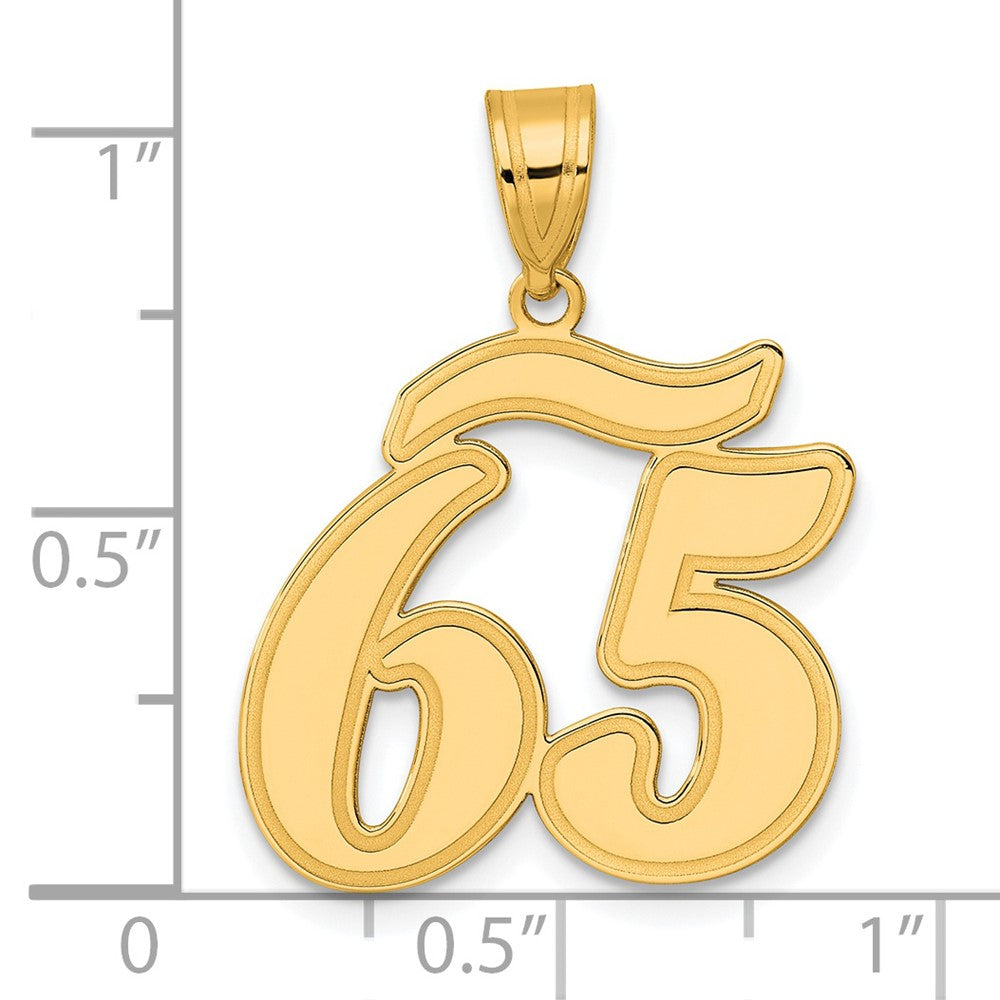 14k Brushed Border Script Number 65 Pendant