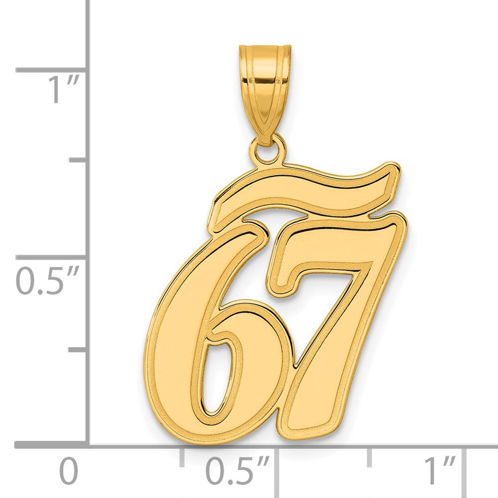 14k Brushed Border Script Number 67 Pendant
