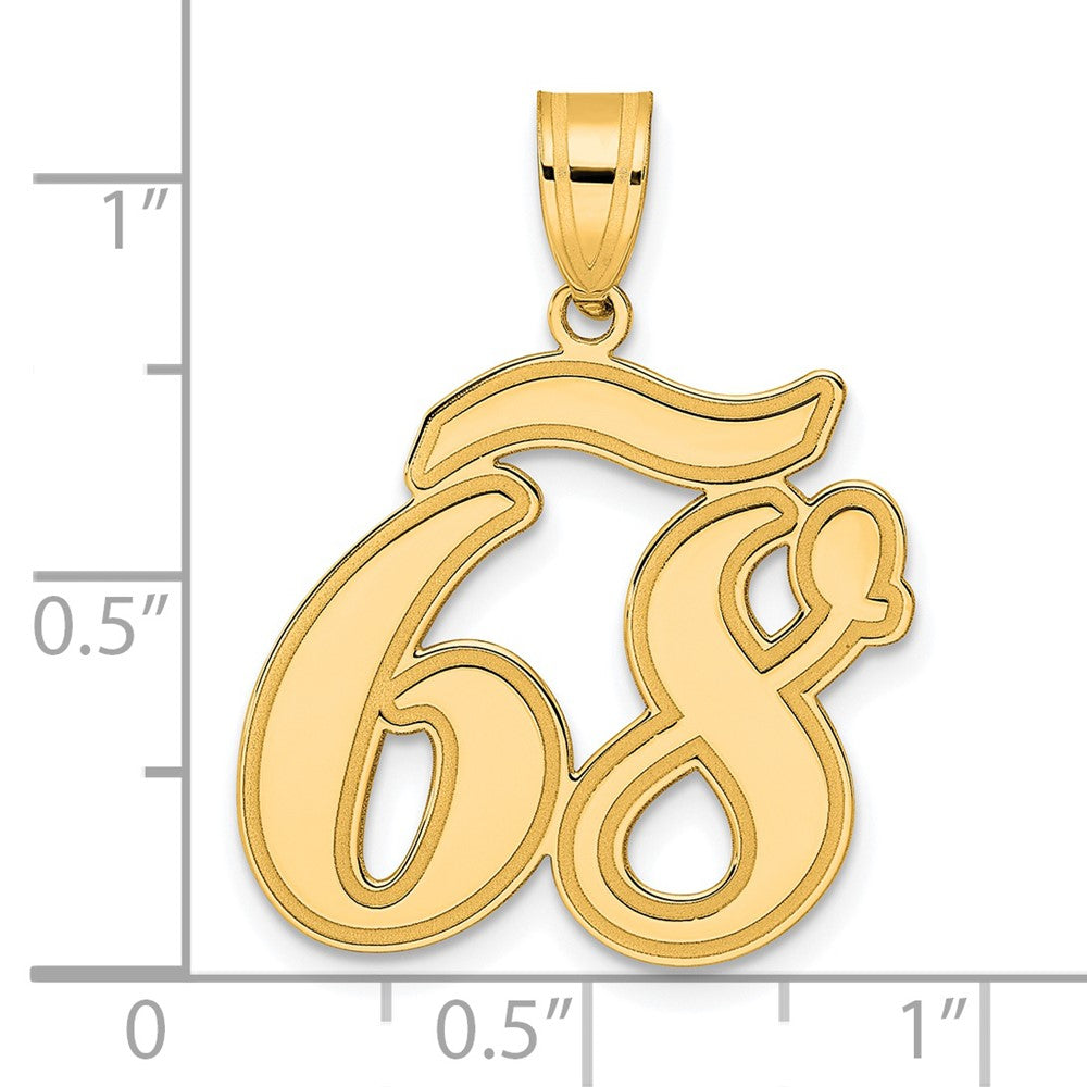 14k Brushed Border Script Number 68 Pendant