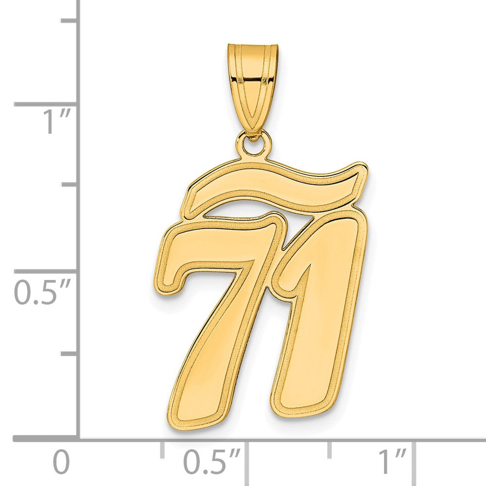 14k Brushed Border Script Number 71 Pendant