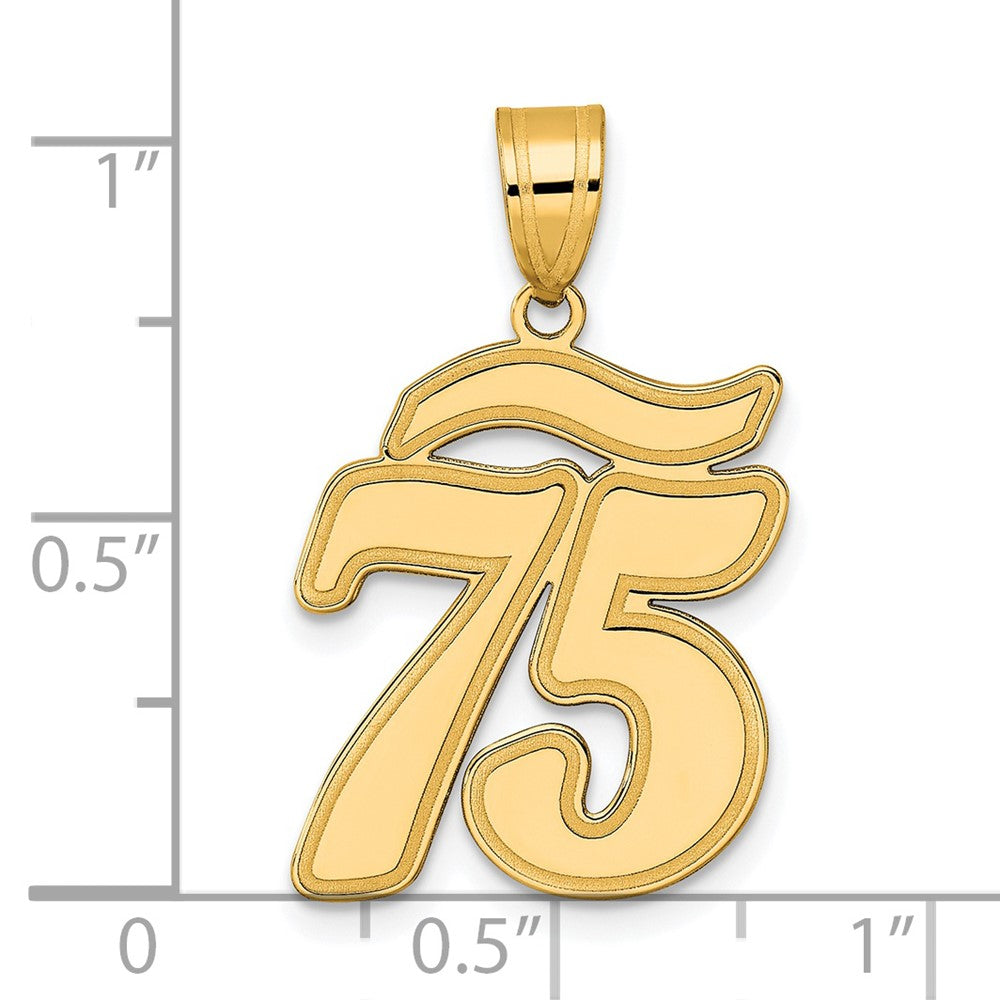 14k Brushed Border Script Number 75 Pendant