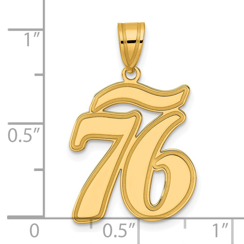 14k Brushed Border Script Number 76 Pendant
