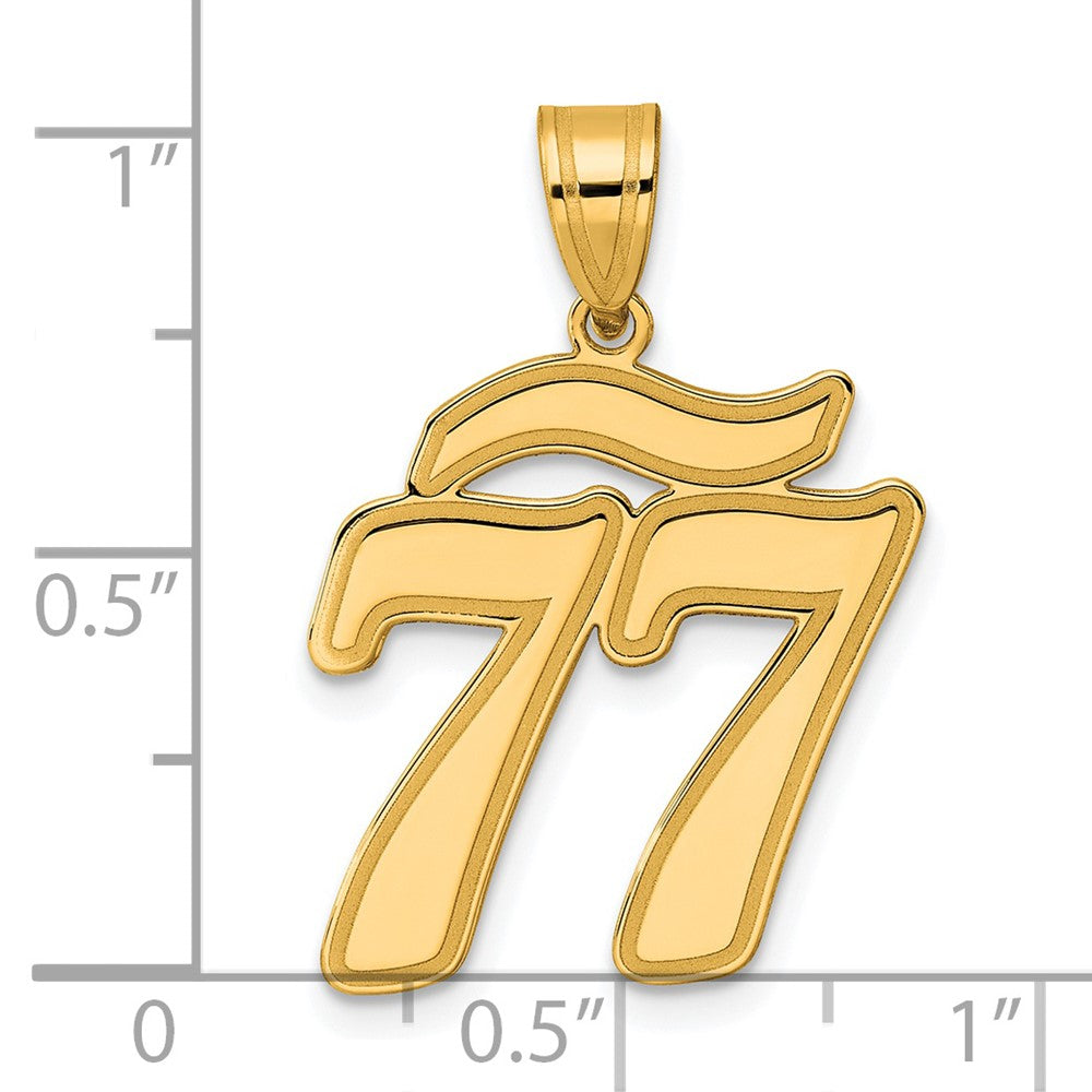 14k Brushed Border Script Number 77 Pendant