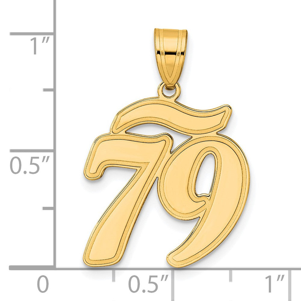 14k Brushed Border Script Number 79 Pendant