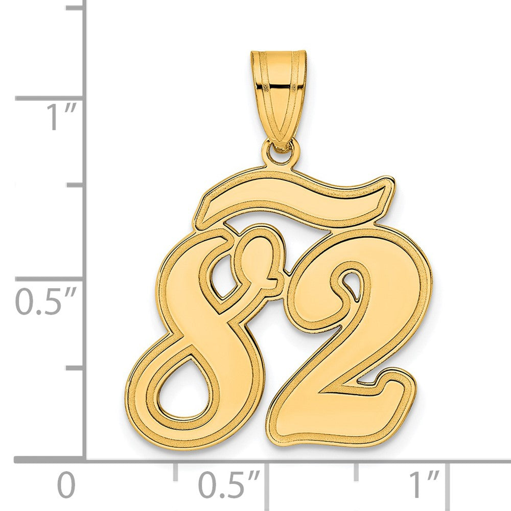 14k Brushed Border Script Number 82 Pendant