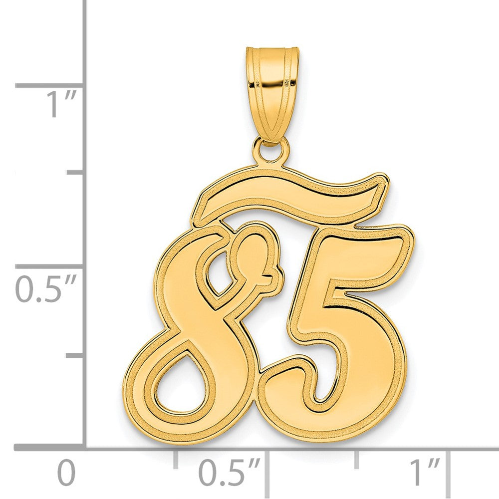 14k Brushed Border Script Number 85 Pendant