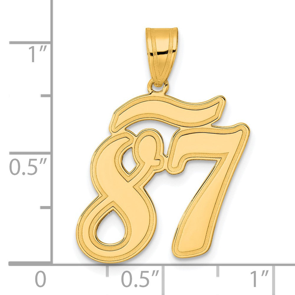 14k Brushed Border Script Number 87 Pendant