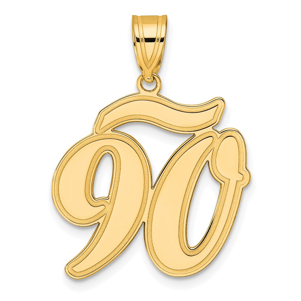 14k Brushed Border Script Number 90 Pendant